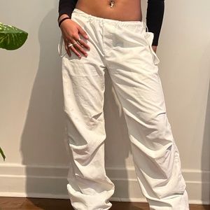 White parachute pants